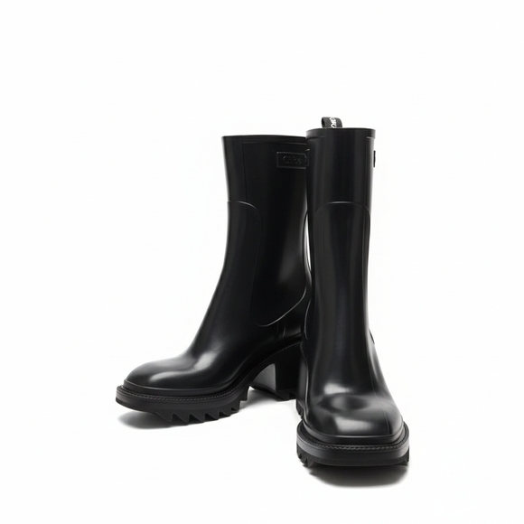 Chloè Betty Black Rubber Rain Snow Boots ~ Size 8 - Picture 2 of 6